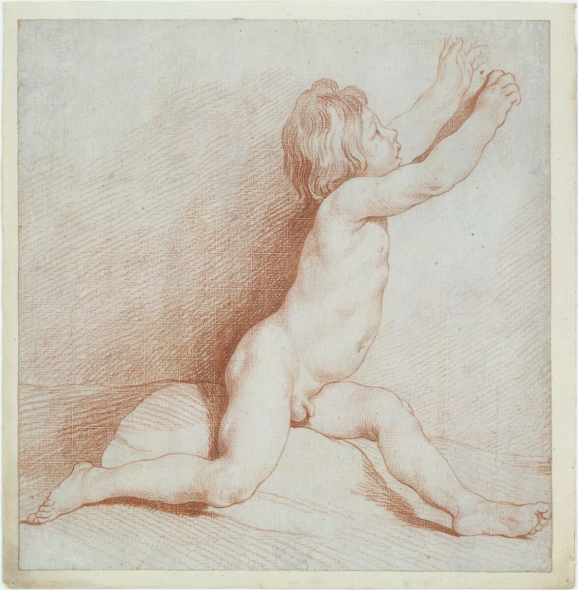 Seated Nude Boy, After Edme Bouchardon (French, Chaumont 1698–1762 Paris), Red chalk