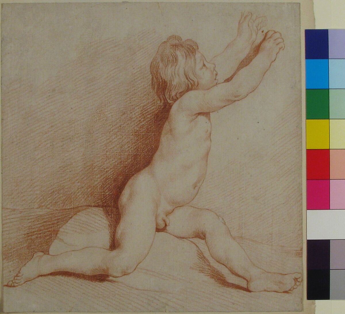 Seated Nude Boy, After Edme Bouchardon (French, Chaumont 1698–1762 Paris), Red chalk