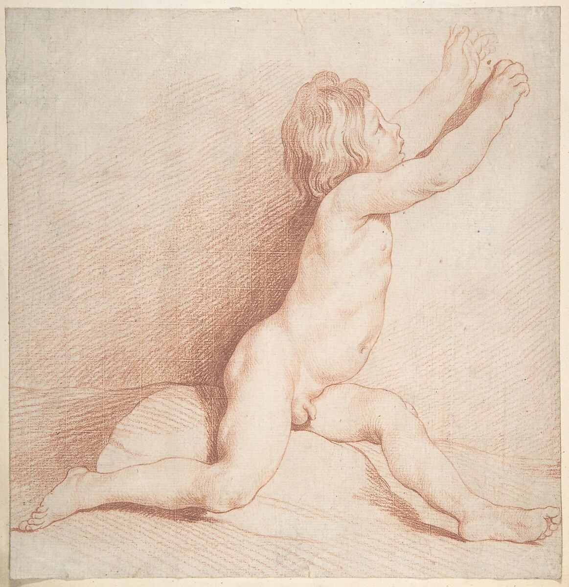 Seated Nude Boy, After Edme Bouchardon (French, Chaumont 1698–1762 Paris), Red chalk 