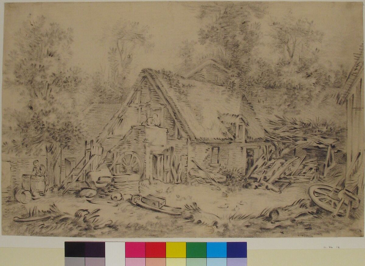 A Cottage, Imitator of François Boucher (French, Paris 1703–1770 Paris), Black chalk
