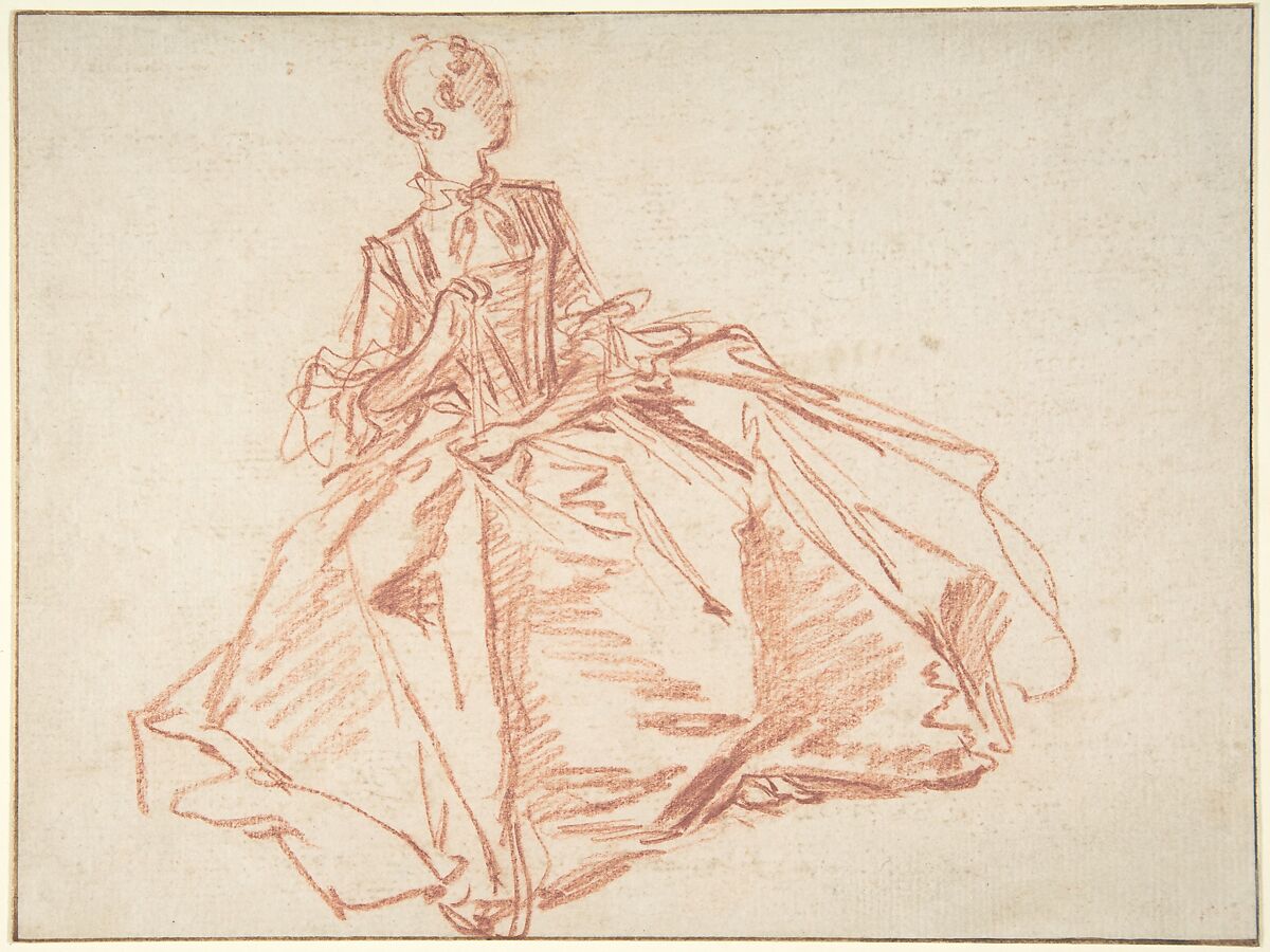 Seated Woman Holding a Fan, François Boucher (French, Paris 1703–1770 Paris), Red chalk 