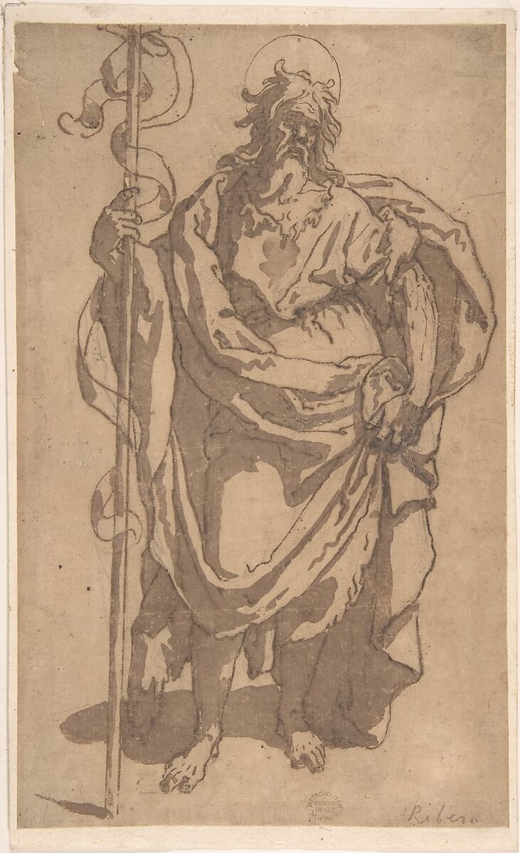 Saint John the Baptist, Anonymous, Italian, Roman-Bolognese, 17th century, Pen and brown ink, brush and brown wash, on brown paper 