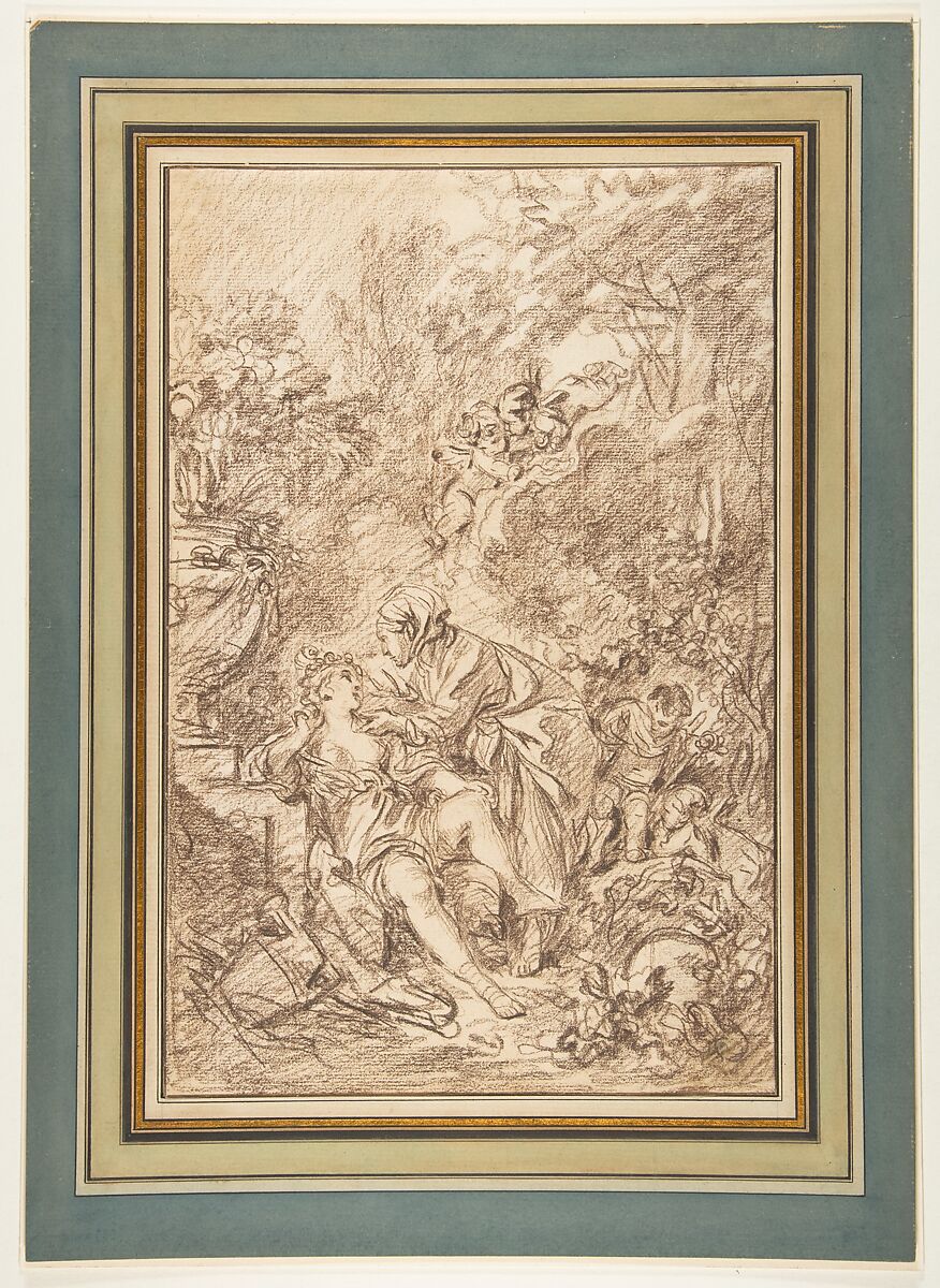 Vertumnus and Pomona, François Boucher (French, Paris 1703–1770 Paris), Brown chalk 