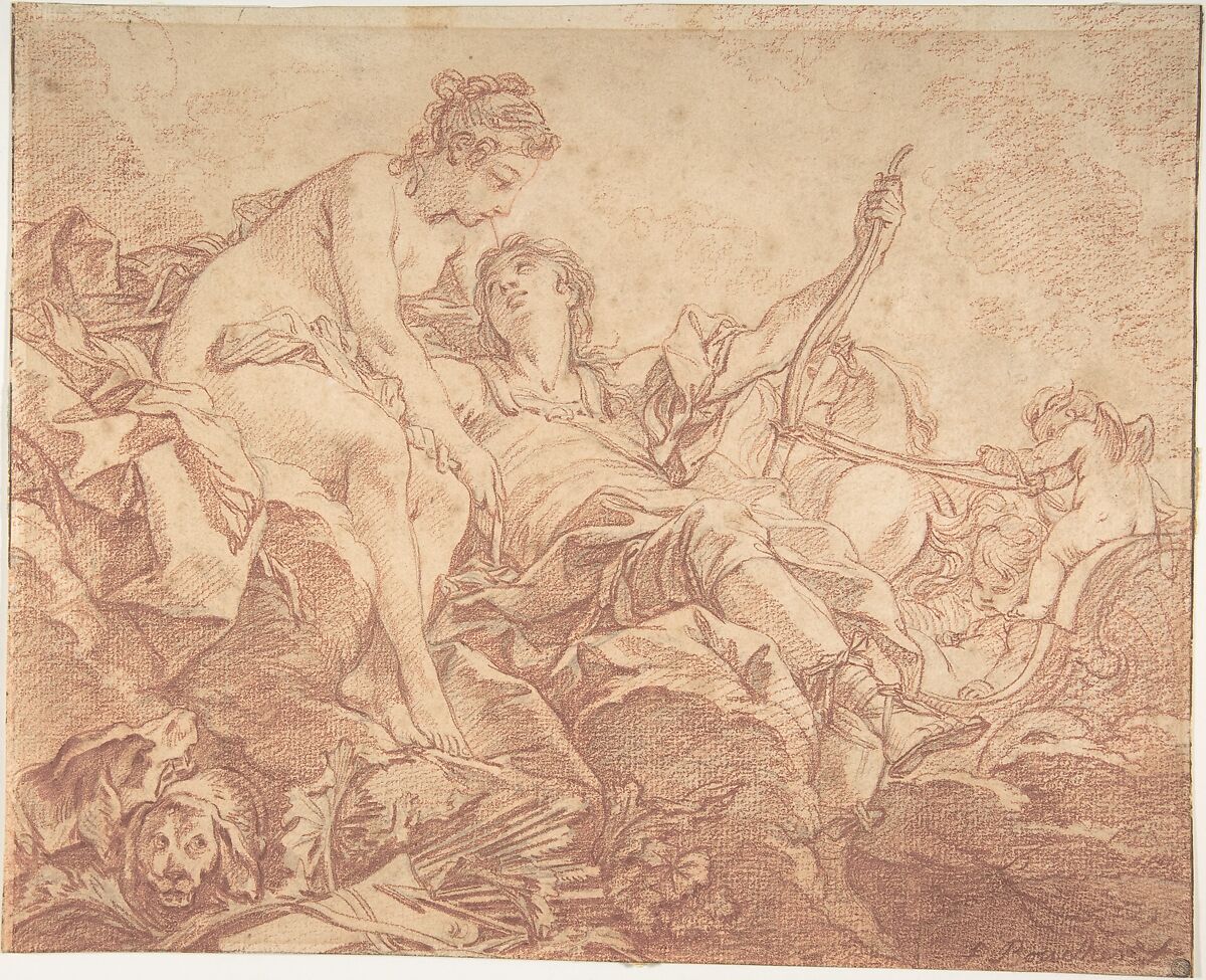 Aurora and Cephalus, After François Boucher (French, Paris 1703–1770 Paris), Red chalk over traces of black chalk 