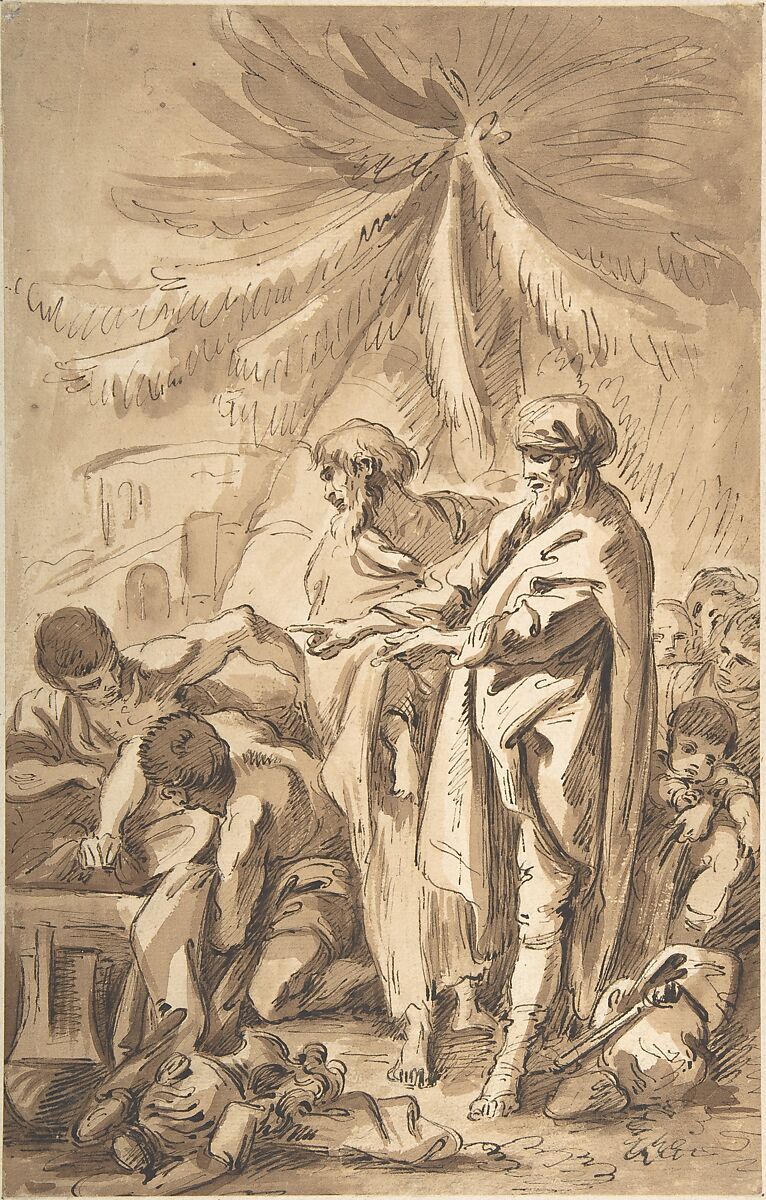 Laban Searching for his Idols (Genesis 31: 19-37), After François Boucher (French, Paris 1703–1770 Paris), Pen and brown ink, brown wash over faint traces of black chalk 