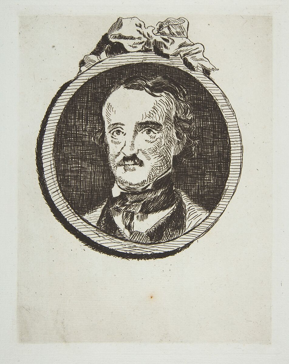 Portrait of Edgar Allan Poe, Edouard Manet  French, Etching on blue laid paper