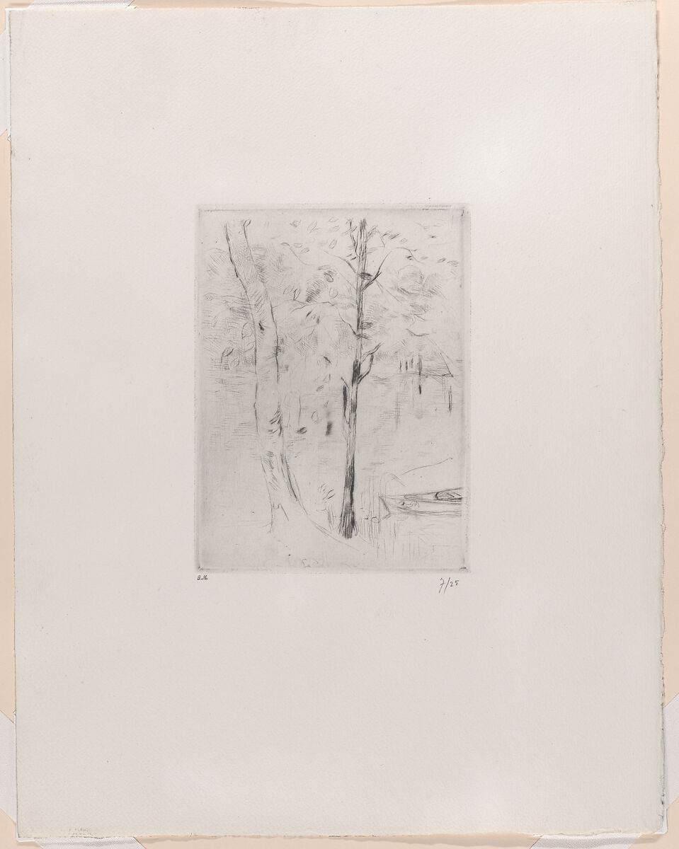Landscape (Tree-trunks near a River), Berthe Morisot (French, Bourges 1841–1895 Paris), Drypoint 