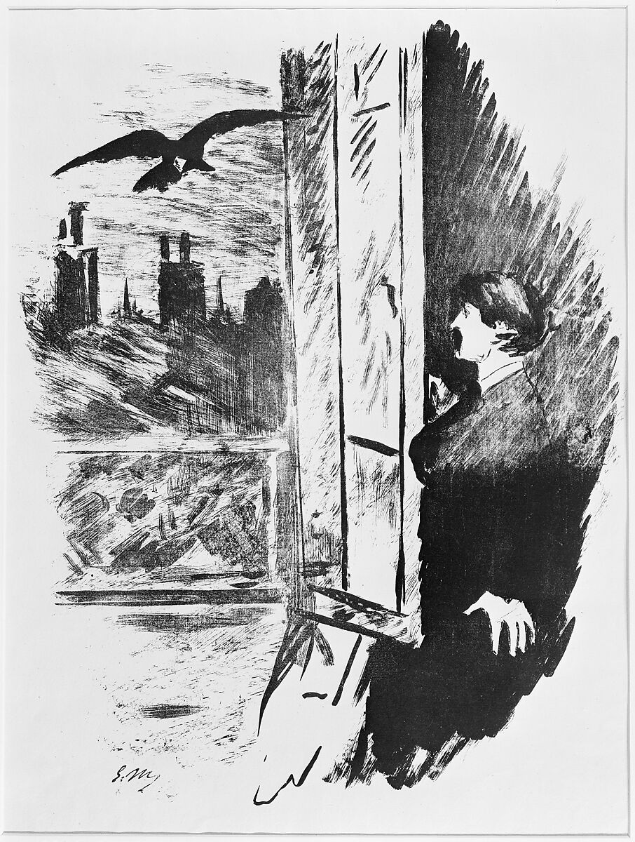 Open Here I Flung the Shutter, from "The Raven" by Edgar Allan Poe, Edouard Manet (French, Paris 1832–1883 Paris), Transfer lithograph; final state of five