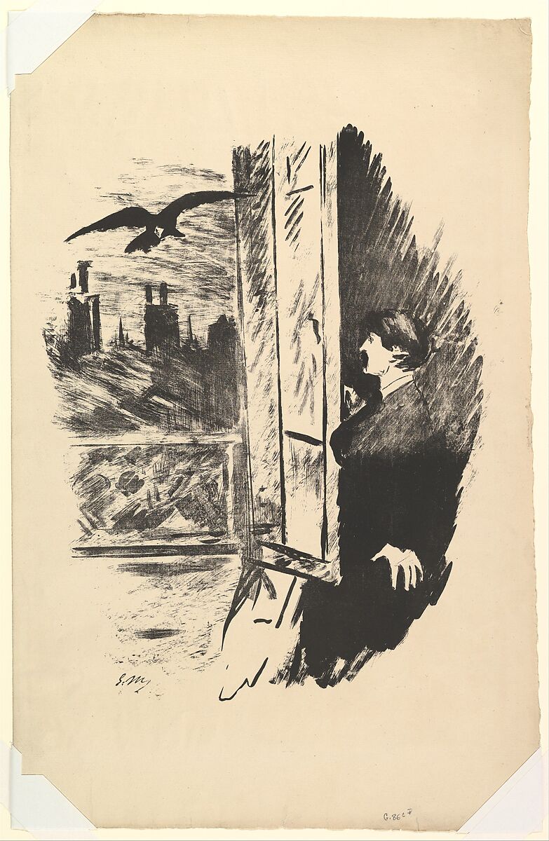 Open Here I Flung the Shutter. Illustration to The Raven by Edgar Allan Poe, Edouard Manet (French, Paris 1832–1883 Paris), Transfer lithograph on laid (Hollande) paper, final state of five 