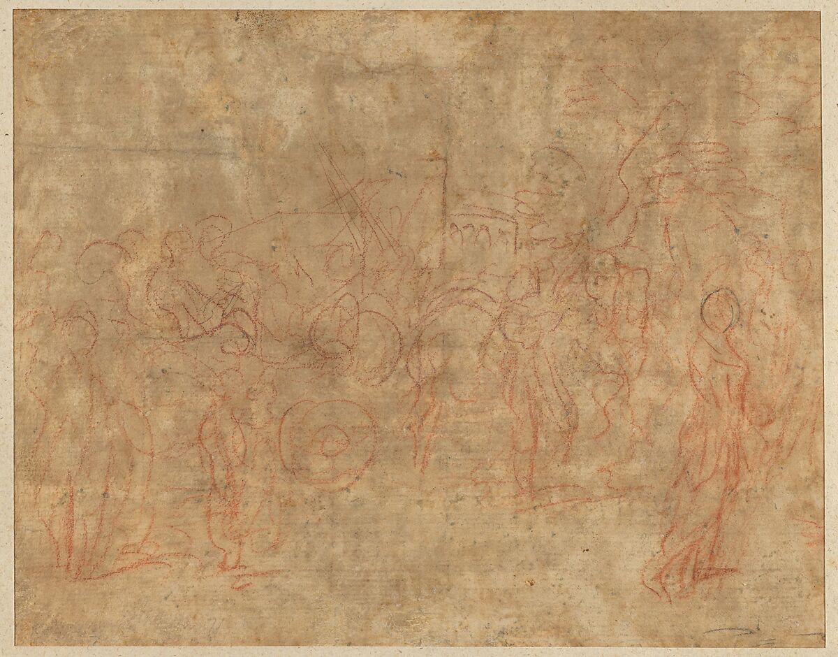 Christ and the Centurion, Anonymous, French, 17th century, Pen and brown ink, brush and brown wash, over red and black chalk, heightened with white