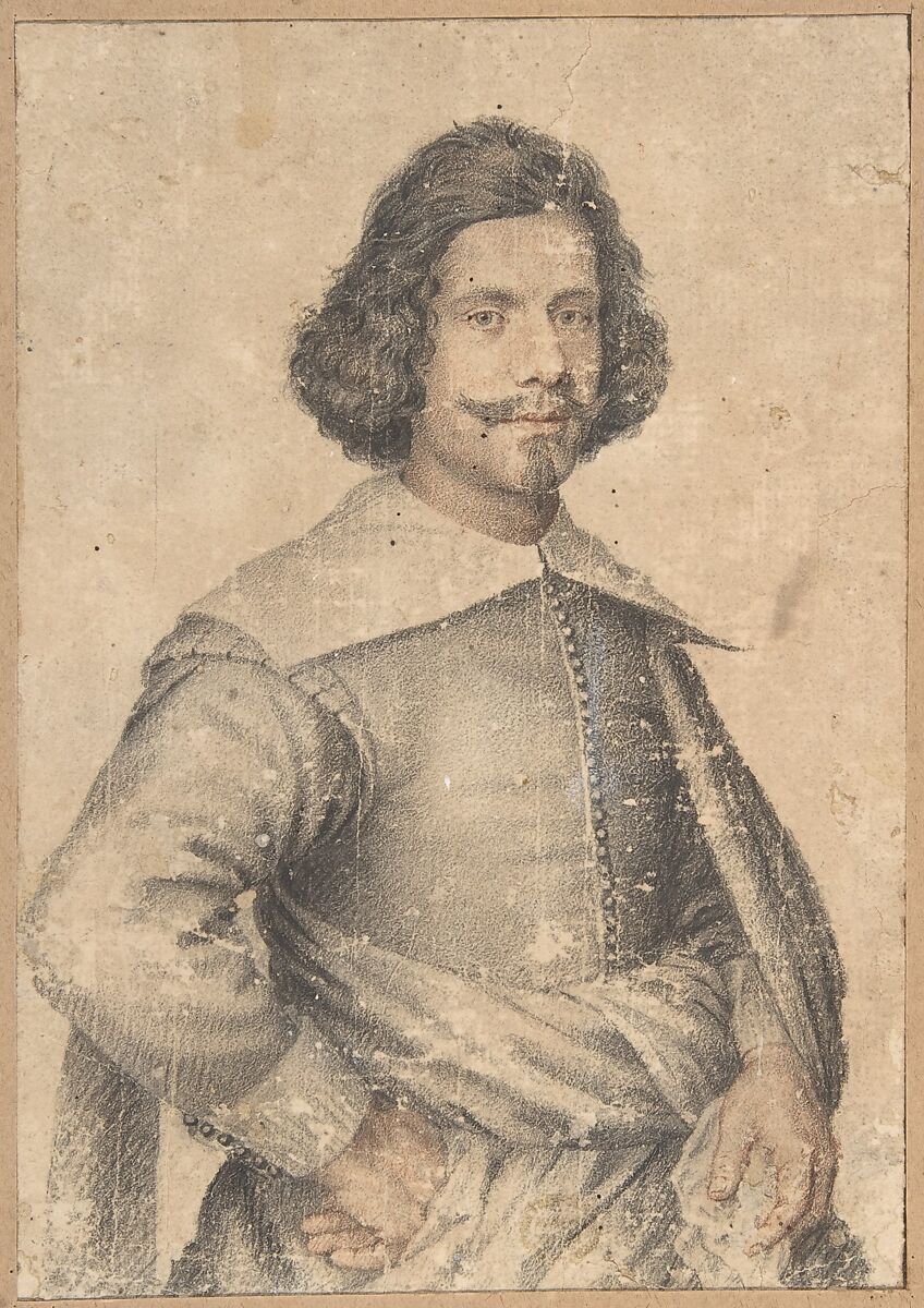 A Portrait of a Man, Anonymous, Spanish, 17th century, Black and red chalk on beige paper 