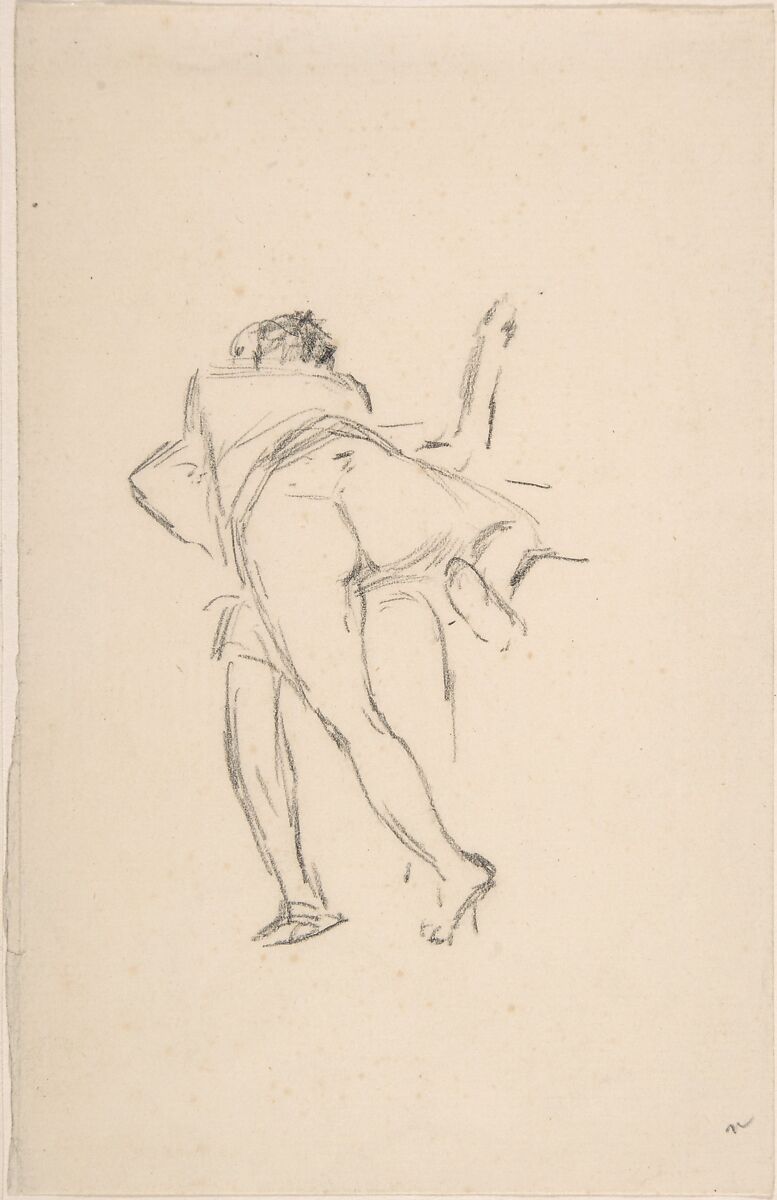 Study of two figures, one lunging at the other, Félicien Rops (Belgian, Namur 1833–1898 Essonnes), graphite 