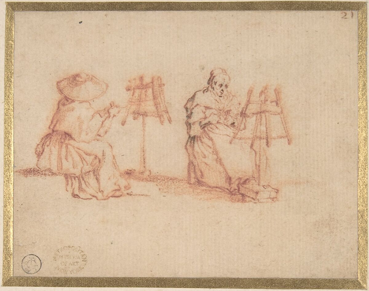 Two Women Winding Yarn, Jacques Callot (French, Nancy 1592–1635 Nancy), Red chalk with touches of black chalk 