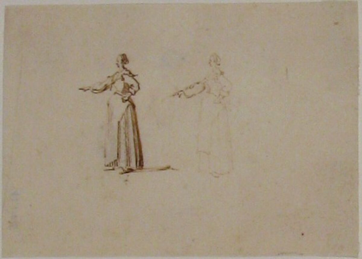 A woman with hand outstretched, Jacques Callot (French, Nancy 1592–1635 Nancy), Pen and brown ink 