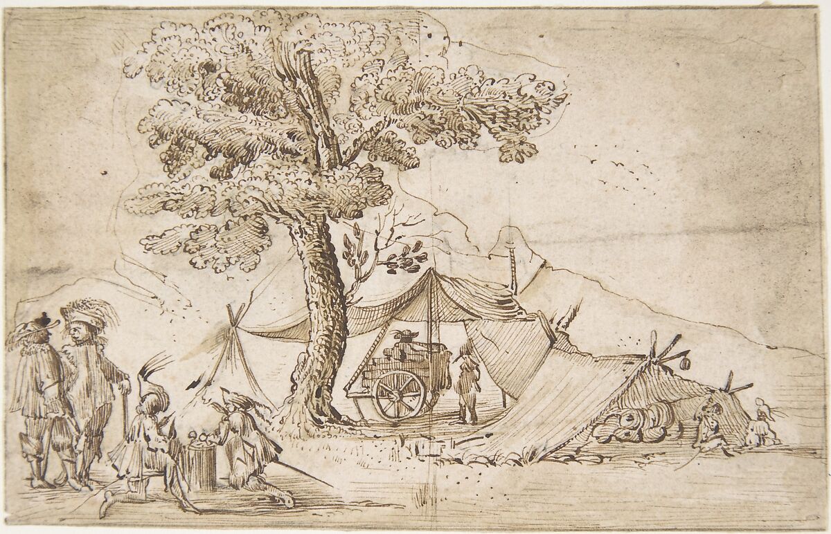 A Bivouac, In the manner of Jacques Callot (French, Nancy 1592–1635 Nancy), Pen and brown ink 