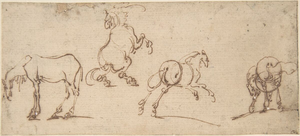 Four Studies of Horses, Jacques Callot (French, Nancy 1592–1635 Nancy), Pen and brown ink 