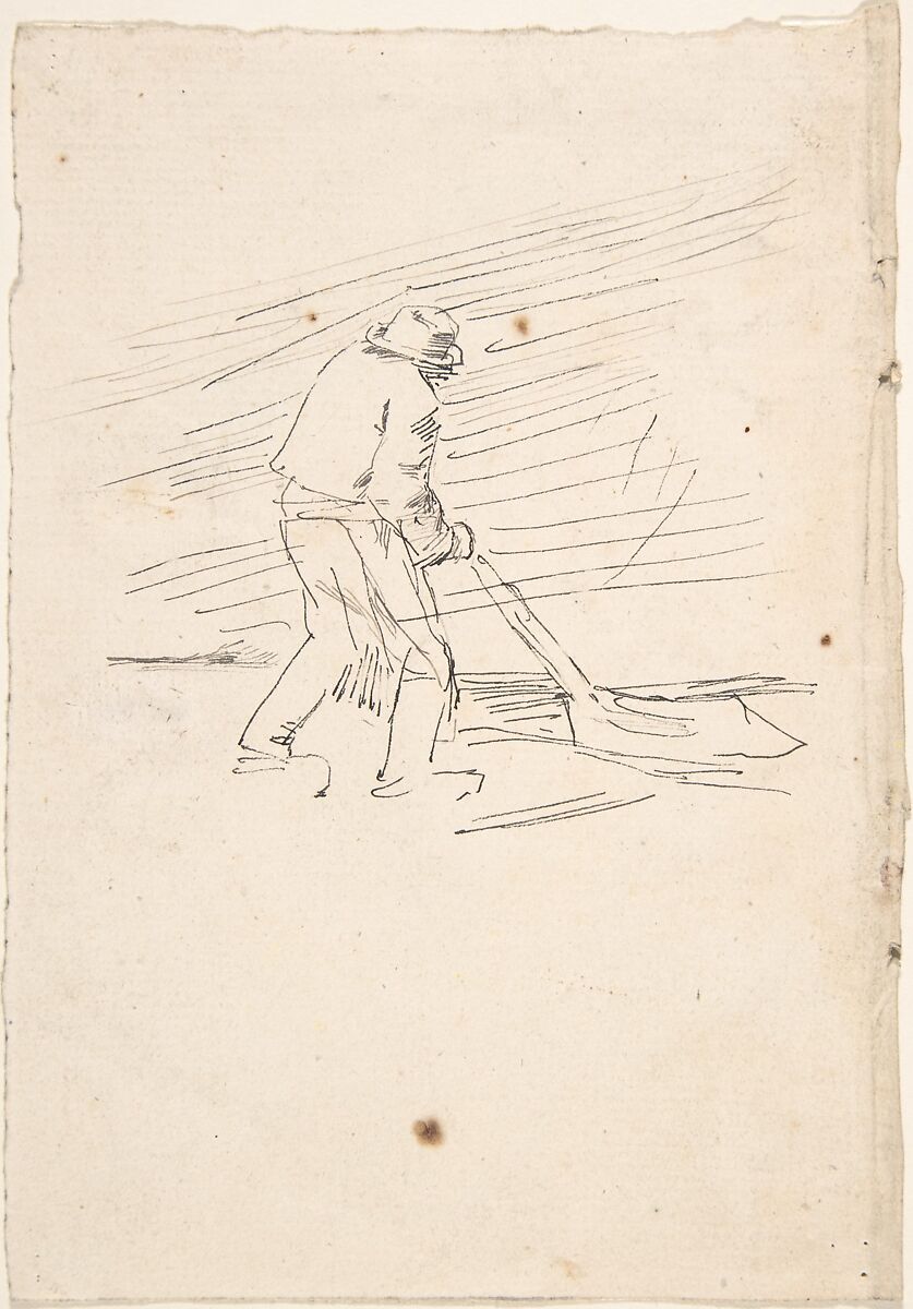 Study of a man pushing a plow, Félicien Rops (Belgian, Namur 1833–1898 Essonnes), Pen and black ink 