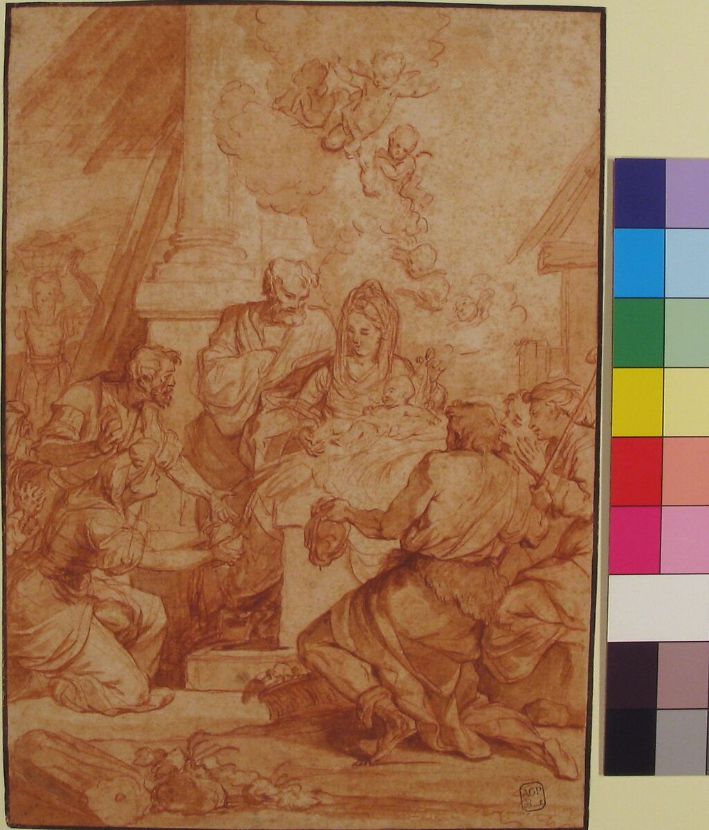 Adoration of the Shepherds, Nicolas Bertin (French, Paris 1668–1736 Paris), Red chalk, brush and red wash