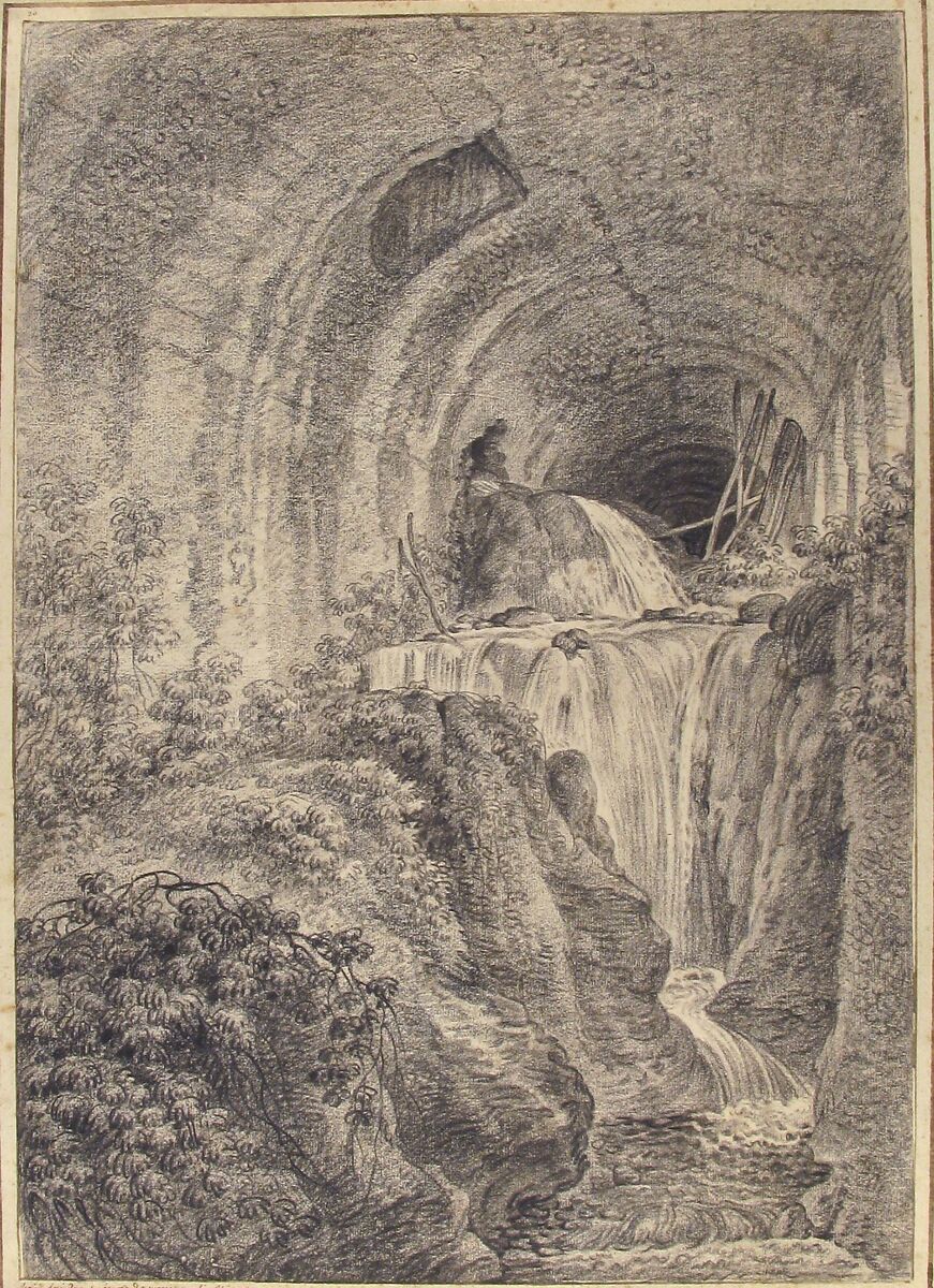 The So-Called Stables of Maecenas at Tivoli, Louis Chaix (French, Marseilles 1740–1811 Paris), Black chalk