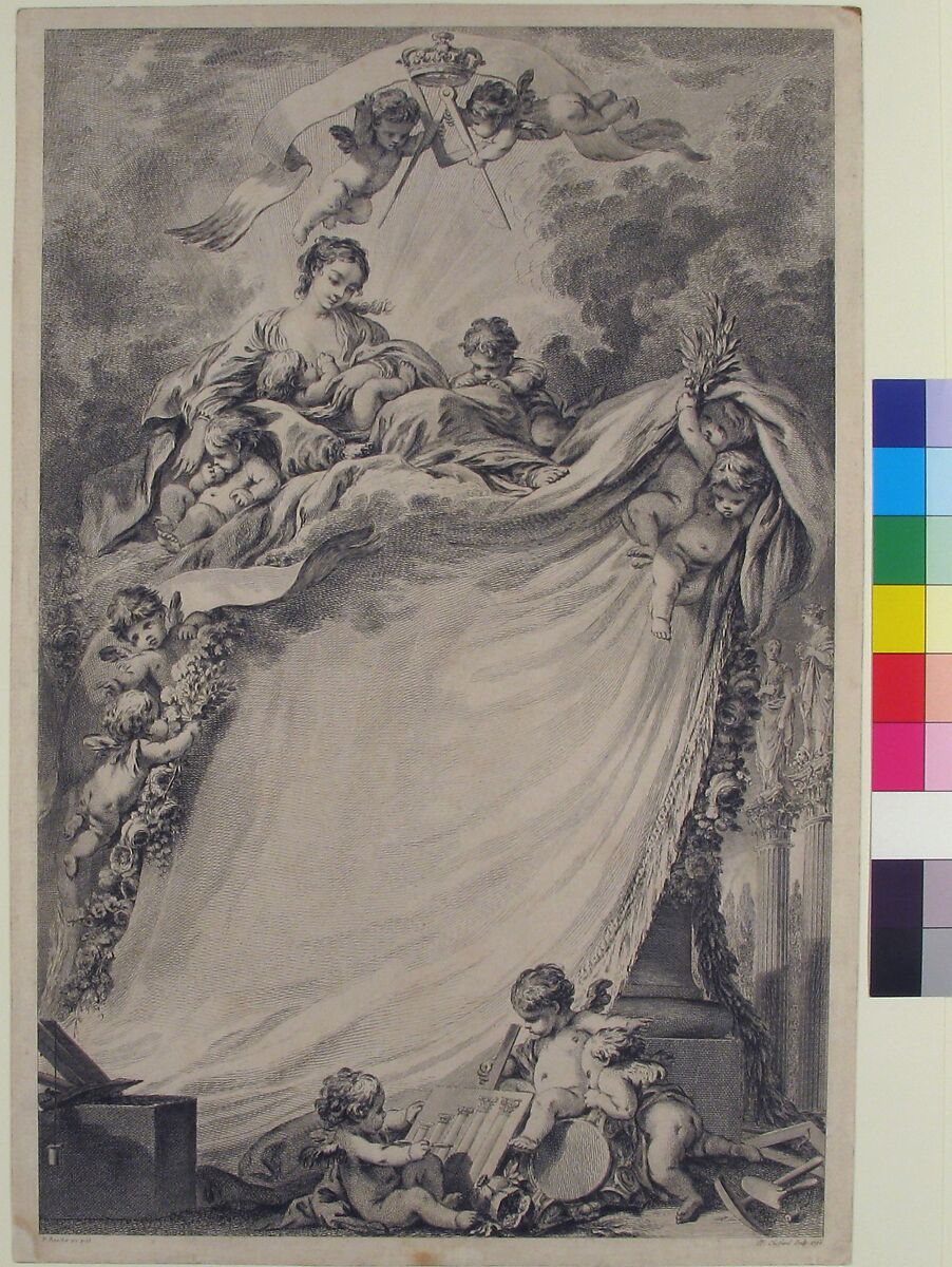 Diploma of the Freemasons of Bordeaux, after François Boucher, Pierre Philippe Choffard (French, Paris 1730–1809 Paris), Etching and engraving; third state of four (Jean-Richard)