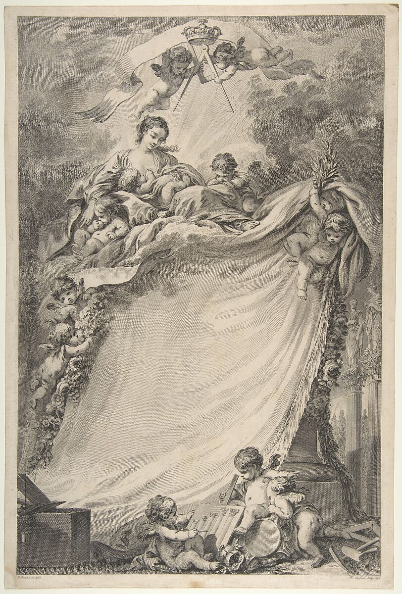 Diploma of the Freemasons of Bordeaux, after François Boucher, Pierre Philippe Choffard (French, Paris 1730–1809 Paris), Etching and engraving; third state of four (Jean-Richard) 