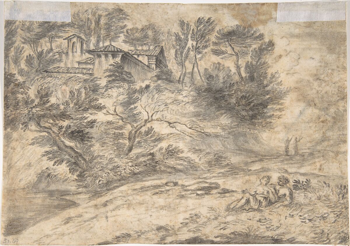 Sunrise (recto); Landscape with Figures (verso), After Claude Lorrain (Claude Gellée) (French, Chamagne 1604/5?–1682 Rome), Pen and ink, with indications of black chalk. Verso: Brush and gray ink