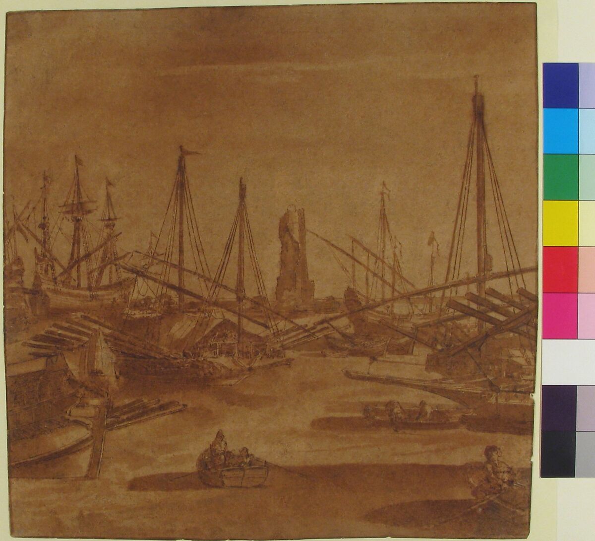 View of Civitavecchia, attributed to Claude Lorrain (Claude Gellée) (French, Chamagne 1604/5?–1682 Rome)  , attributed to, Pen and brown ink, brush and brown wash, over graphite