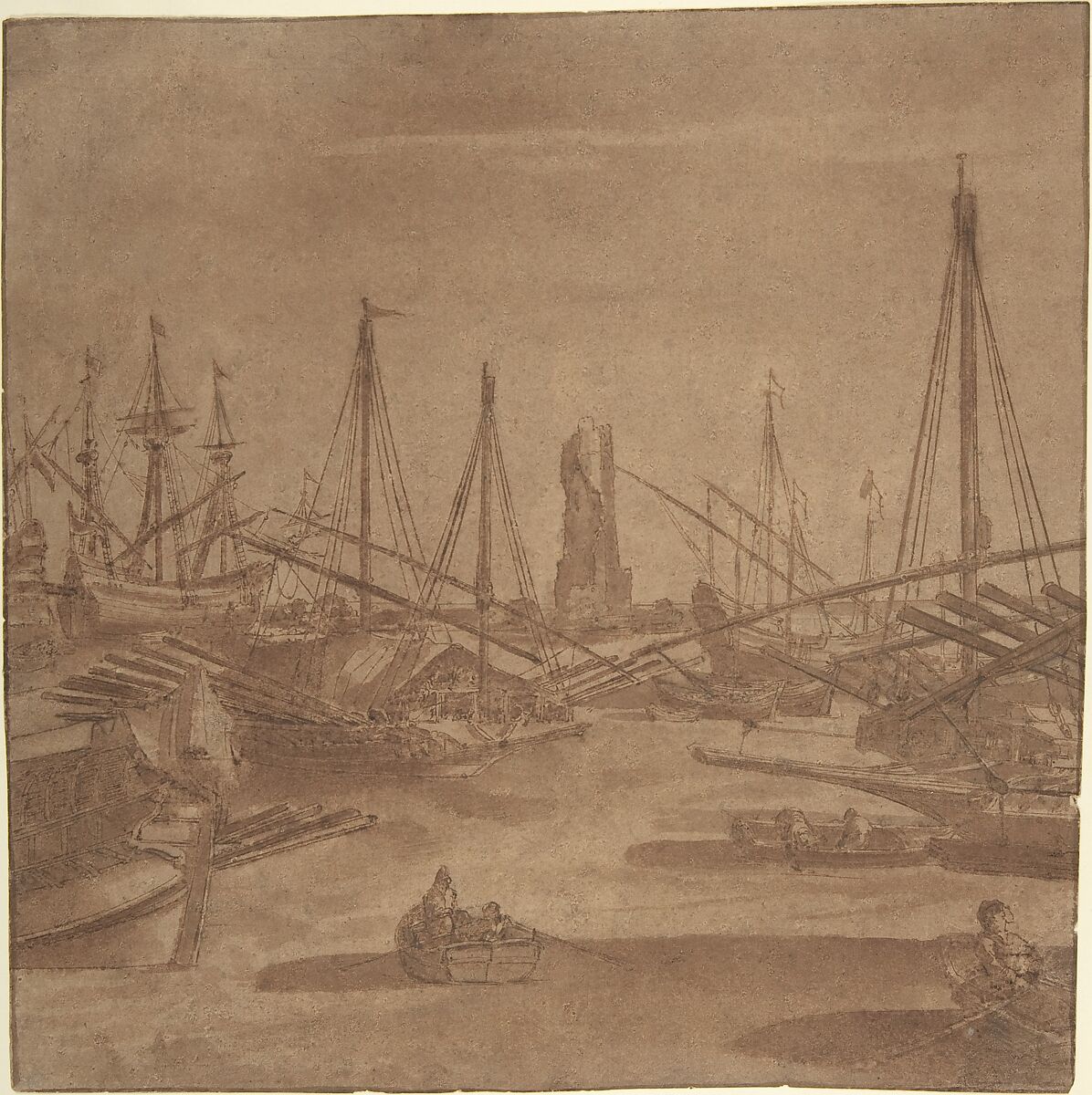 View of Civitavecchia, attributed to Claude Lorrain (Claude Gellée) (French, Chamagne 1604/5?–1682 Rome)  , attributed to, Pen and brown ink, brown wash over graphite 