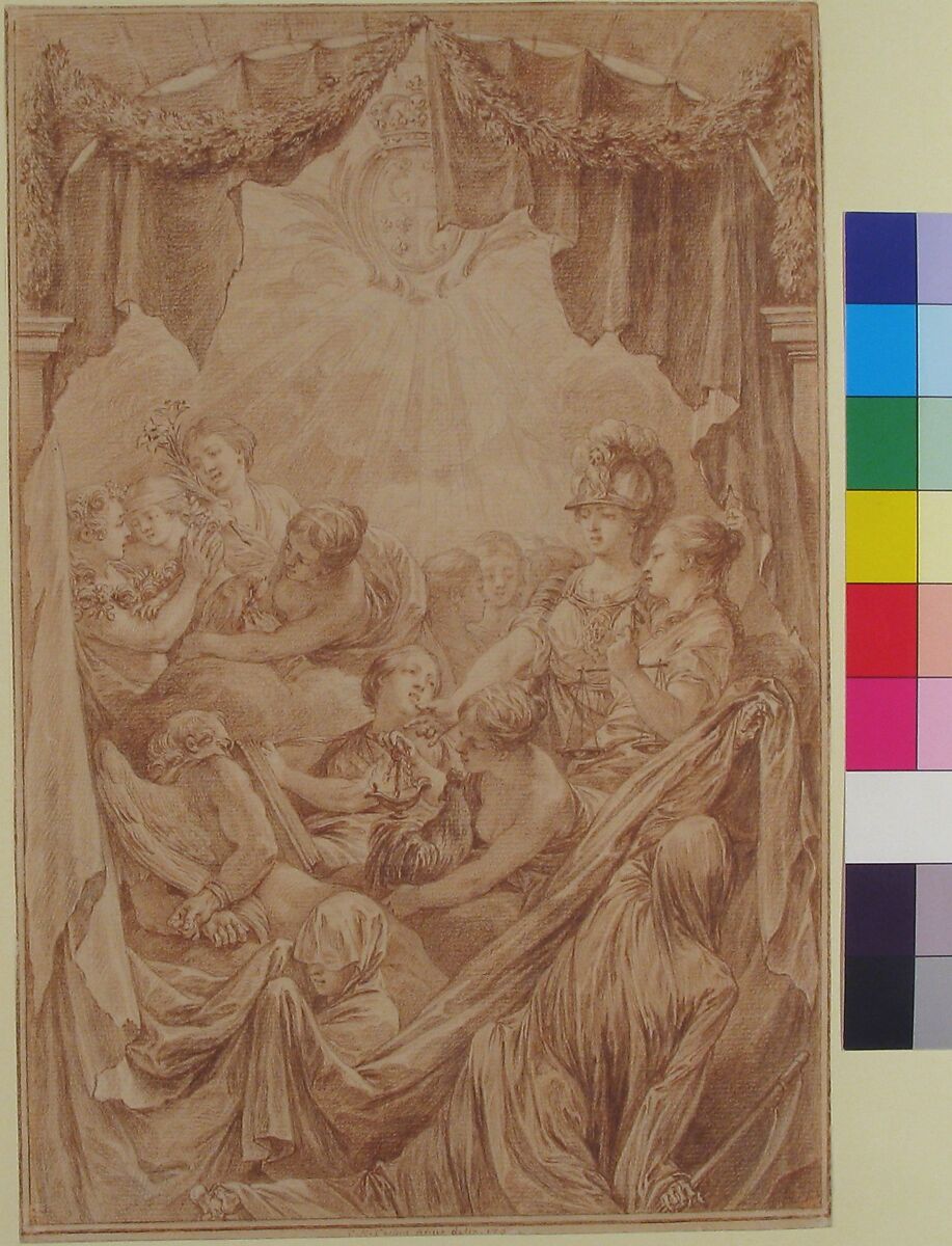 Allegory of the Life of the Dauphin, Charles Nicolas Cochin II (French, Paris 1715–1790 Paris), Red chalk, over traces of black chalk