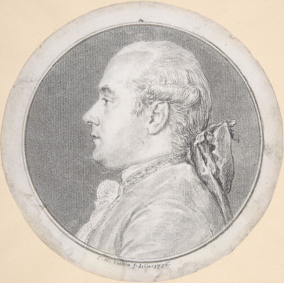 Bust of a Man, in Profile to Left, Charles Nicolas Cochin II (French, Paris 1715–1790 Paris), Graphite 