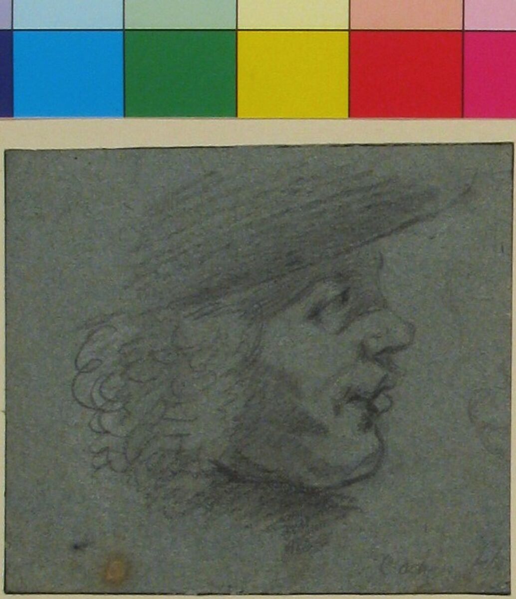 Profile head of a man looking right, Attributed to Charles Nicolas Cochin II (French, Paris 1715–1790 Paris), Black chalk; framing lines in pen and black ink