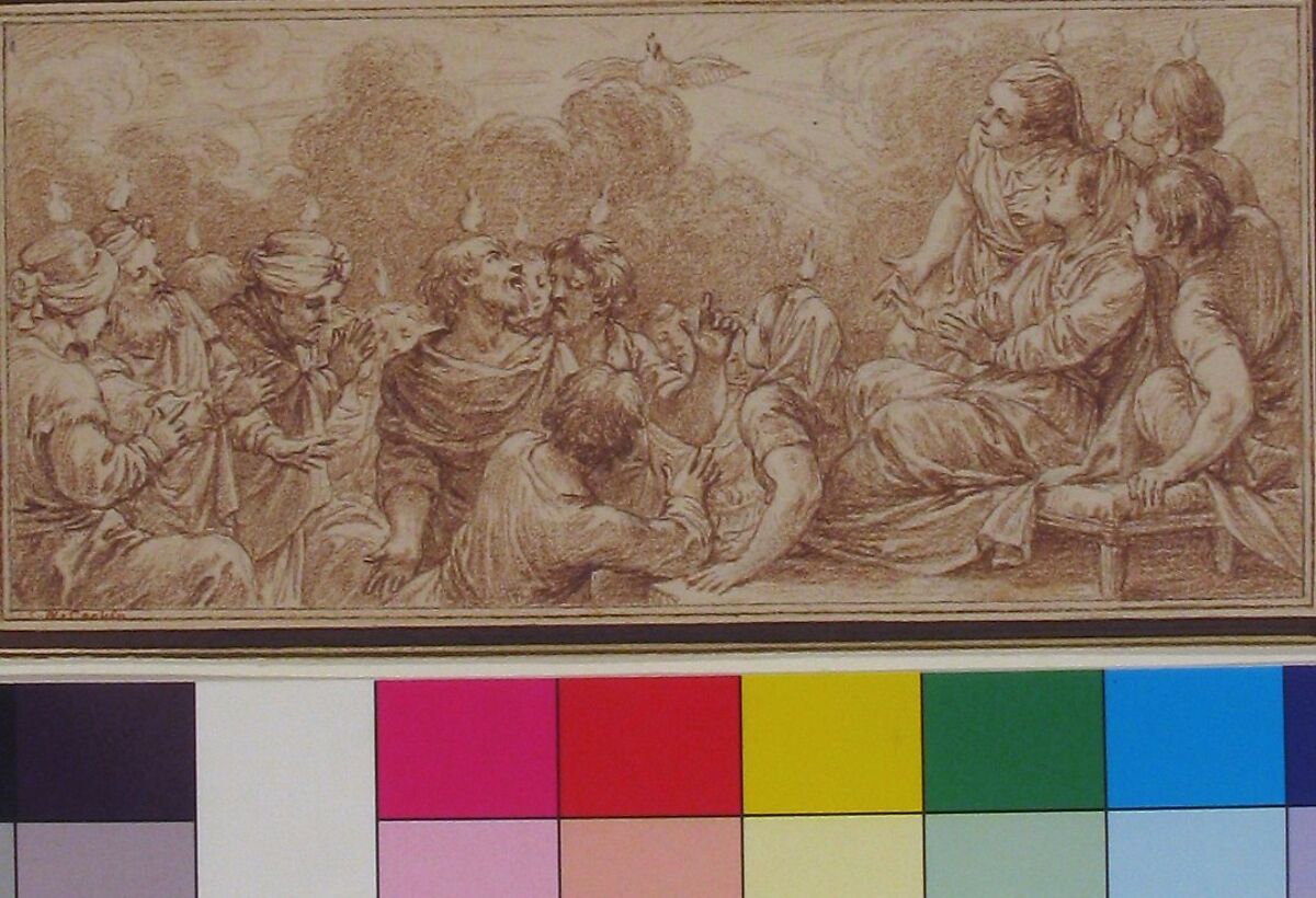 The Coming of the Holy Spirit at Pentecost, Charles Nicolas Cochin II (French, Paris 1715–1790 Paris), Red chalk over traces of black chalk