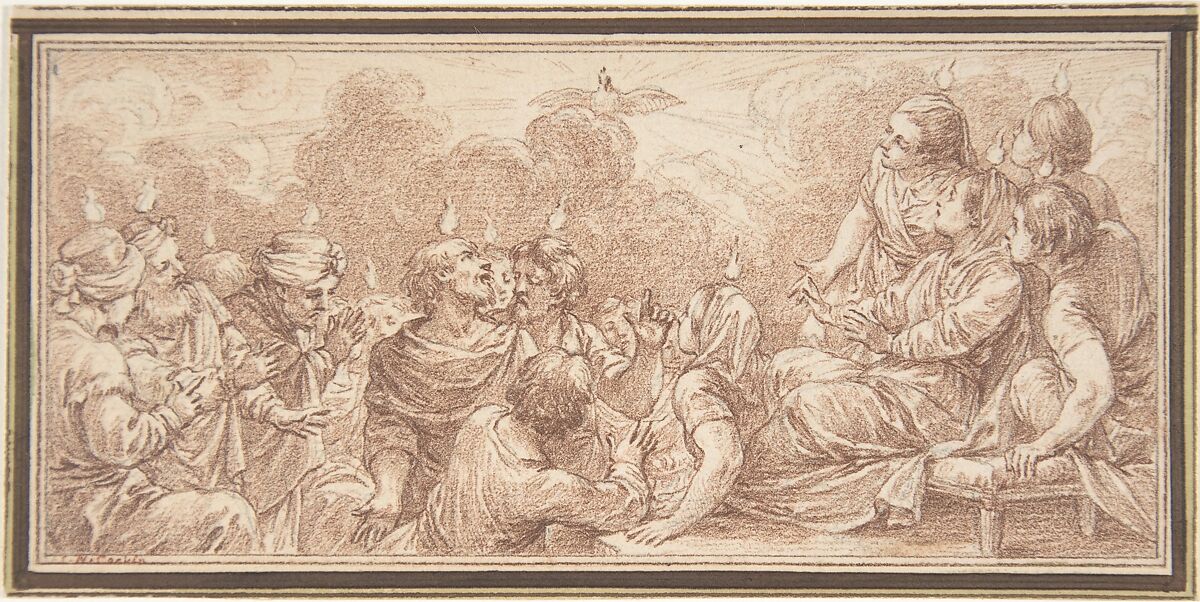 The Coming of the Holy Spirit at Pentecost, Charles Nicolas Cochin II (French, Paris 1715–1790 Paris), Red chalk over traces of black chalk 