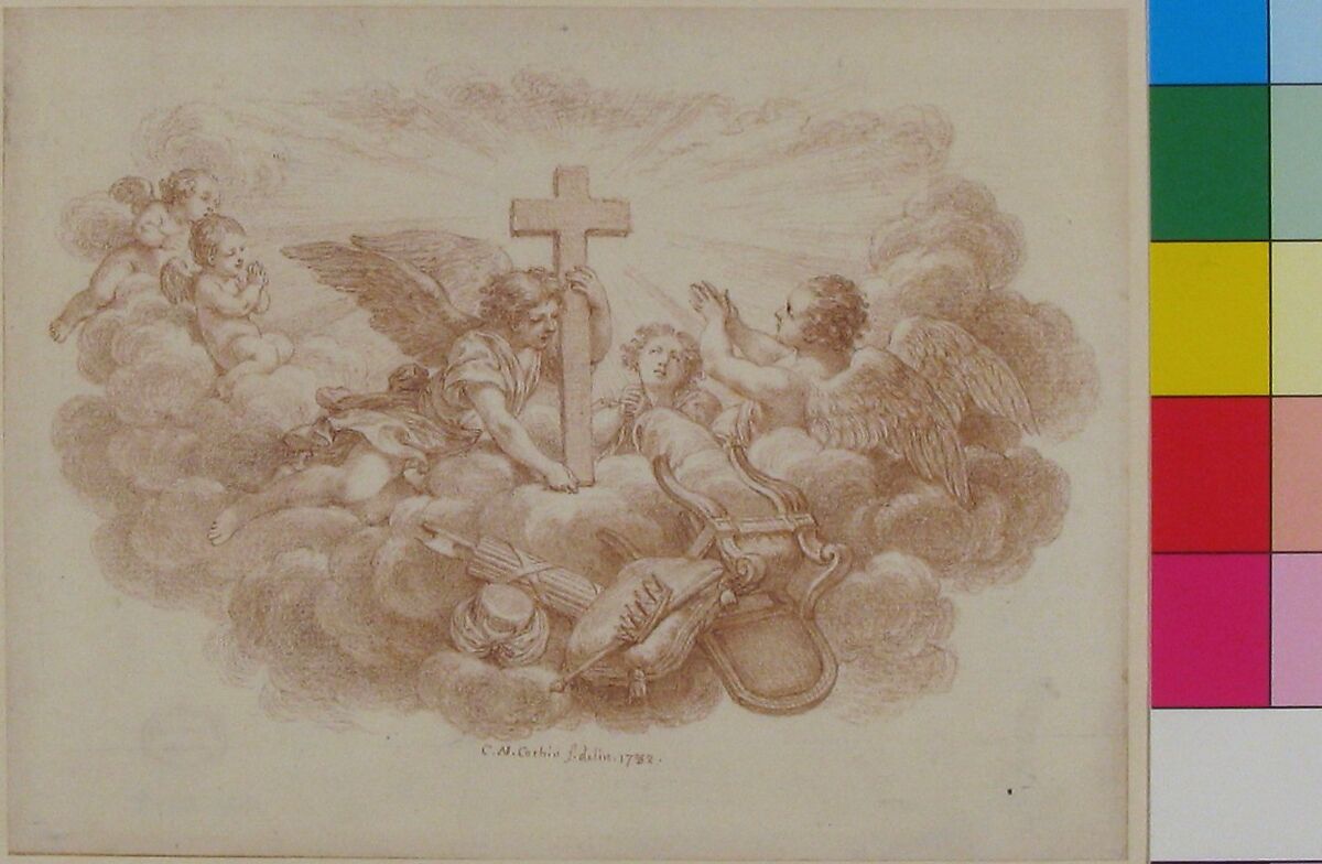 The Cross Triumphant over Worldly Powers, Charles Nicolas Cochin II (French, Paris 1715–1790 Paris), Red chalk