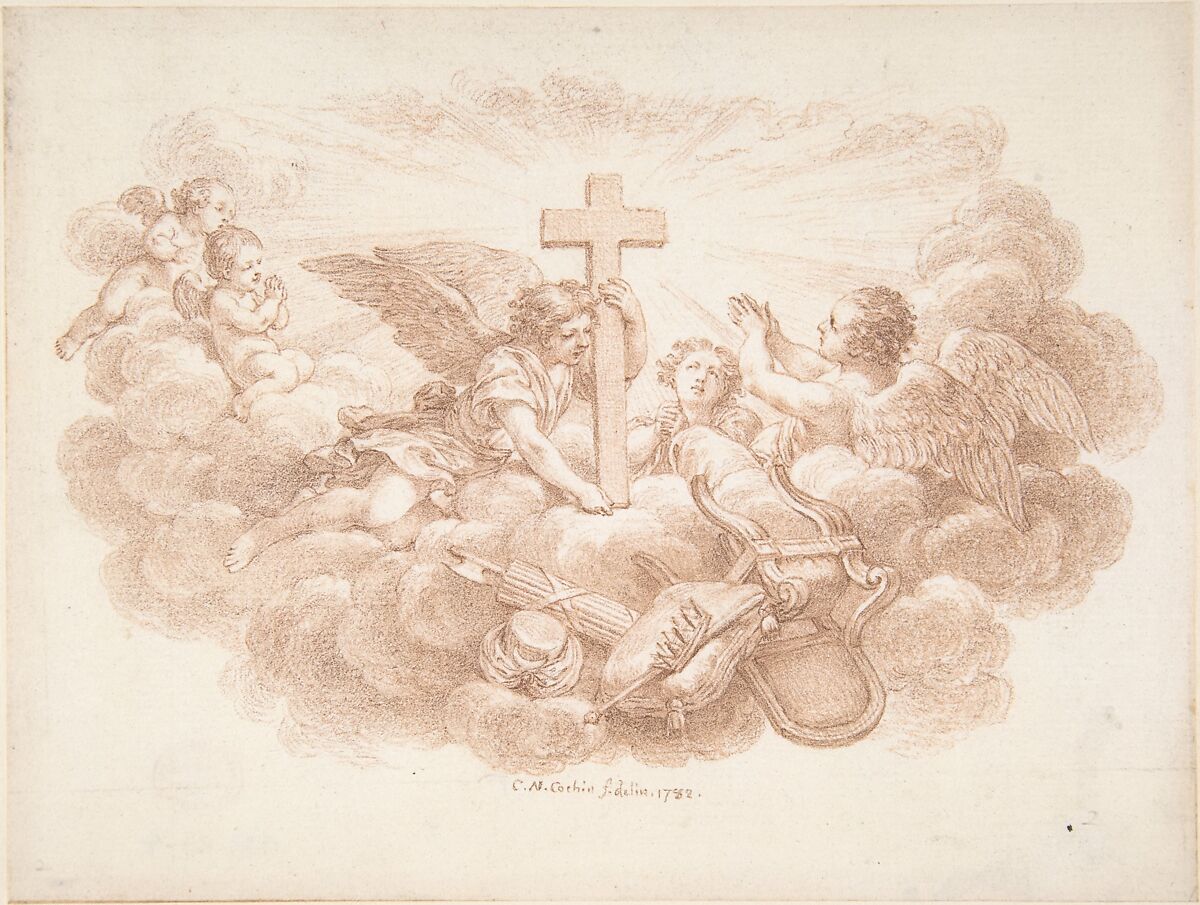 The Cross Triumphant over Worldly Powers, Charles Nicolas Cochin II (French, Paris 1715–1790 Paris), Red chalk 