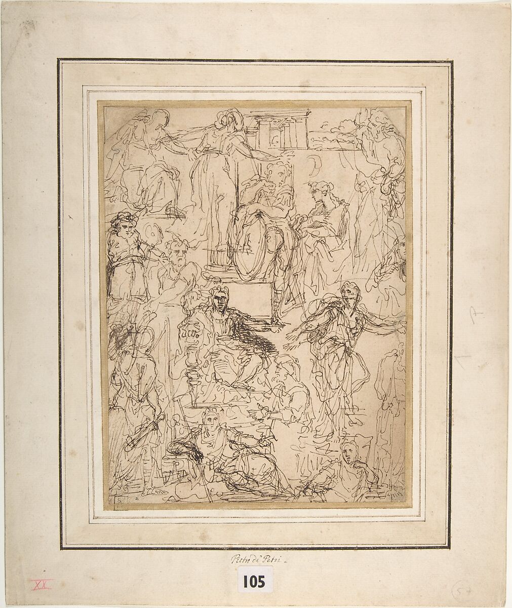 Figure Studies for a Judgment Scene, Michel Corneille the Younger (French, Paris 1642–1708 Paris), Pen and brown ink 