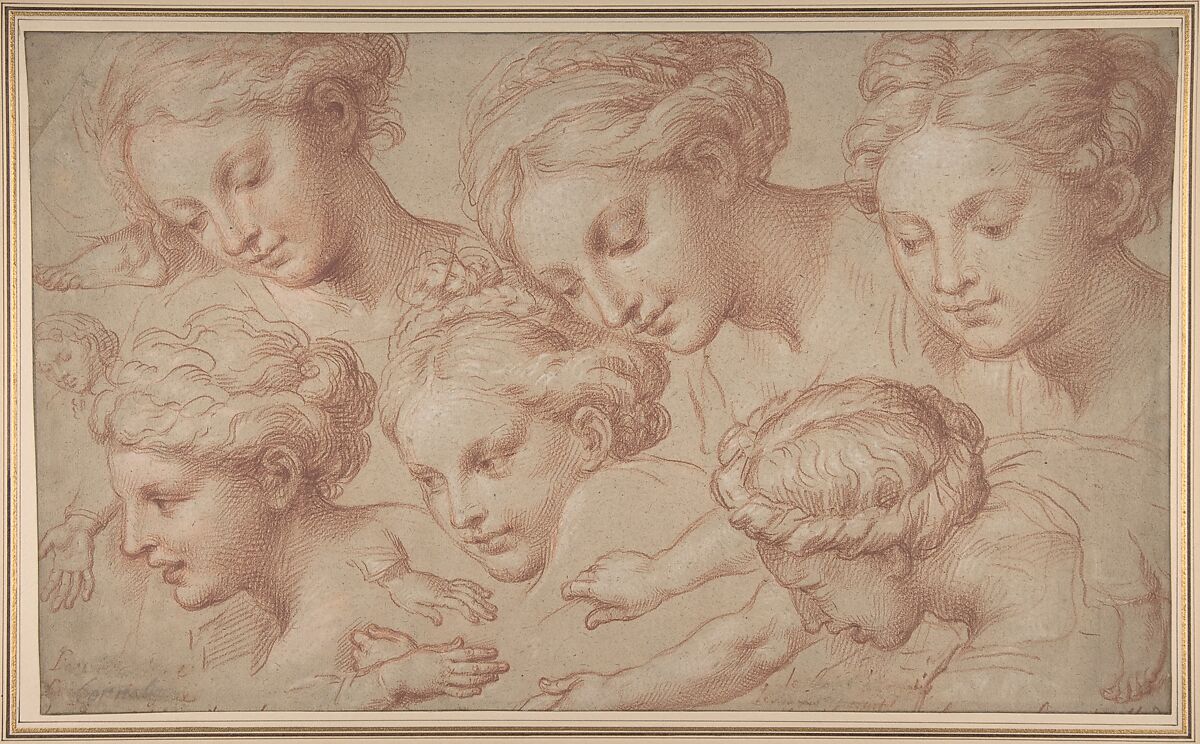 Copies after Raphael's 'The Finding of Moses', Michel Corneille the Younger (French, Paris 1642–1708 Paris), Red and white chalk, with touches of pink pastel 