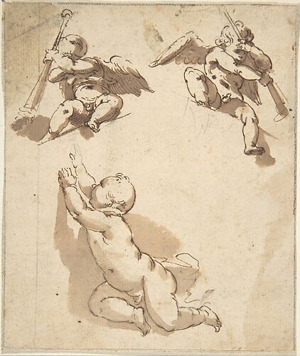 Study of a Child and Two Angels Holding Trumpets