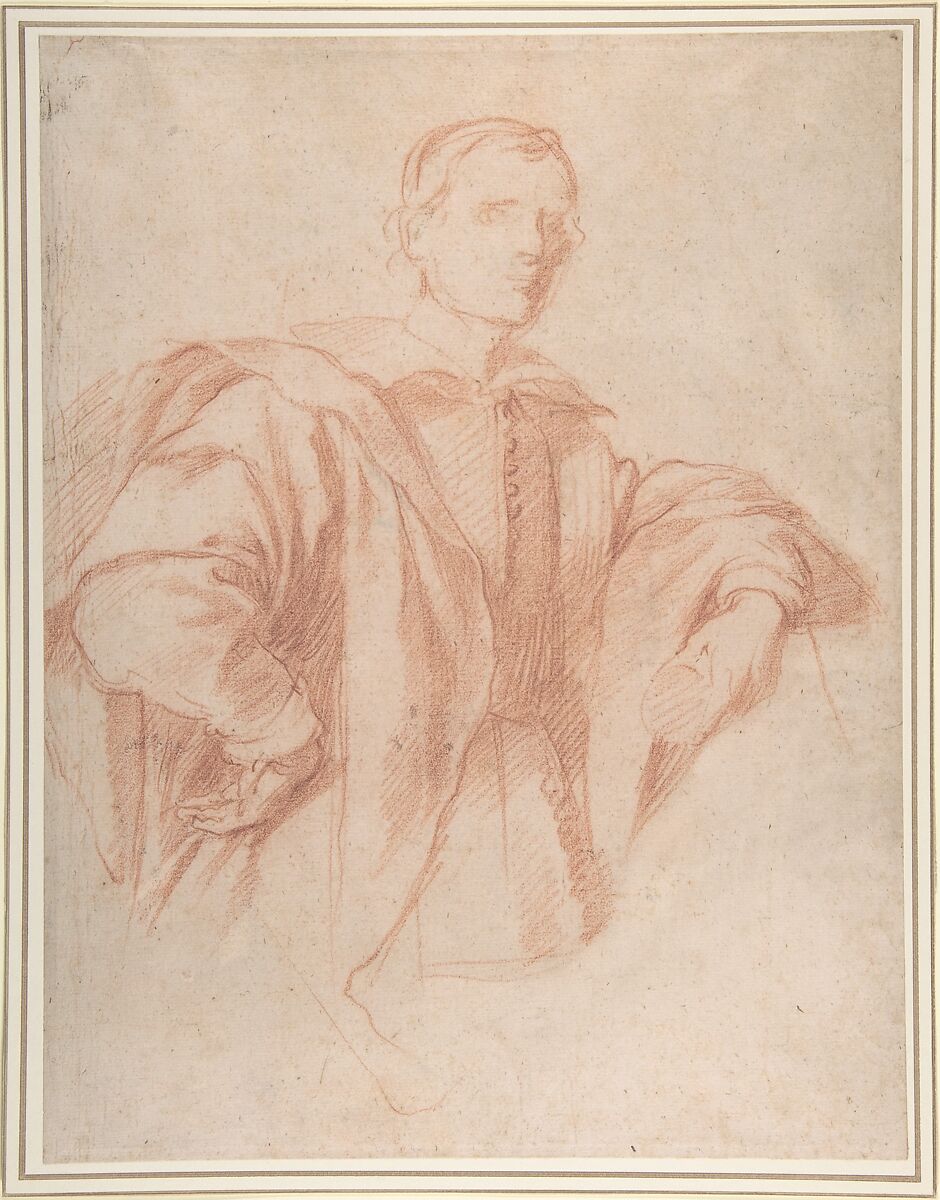 Study for a Portrait of a Man, Guillaume Courtois (French, Saint-Hippolyte 1628–1679 Rome), Red chalk 