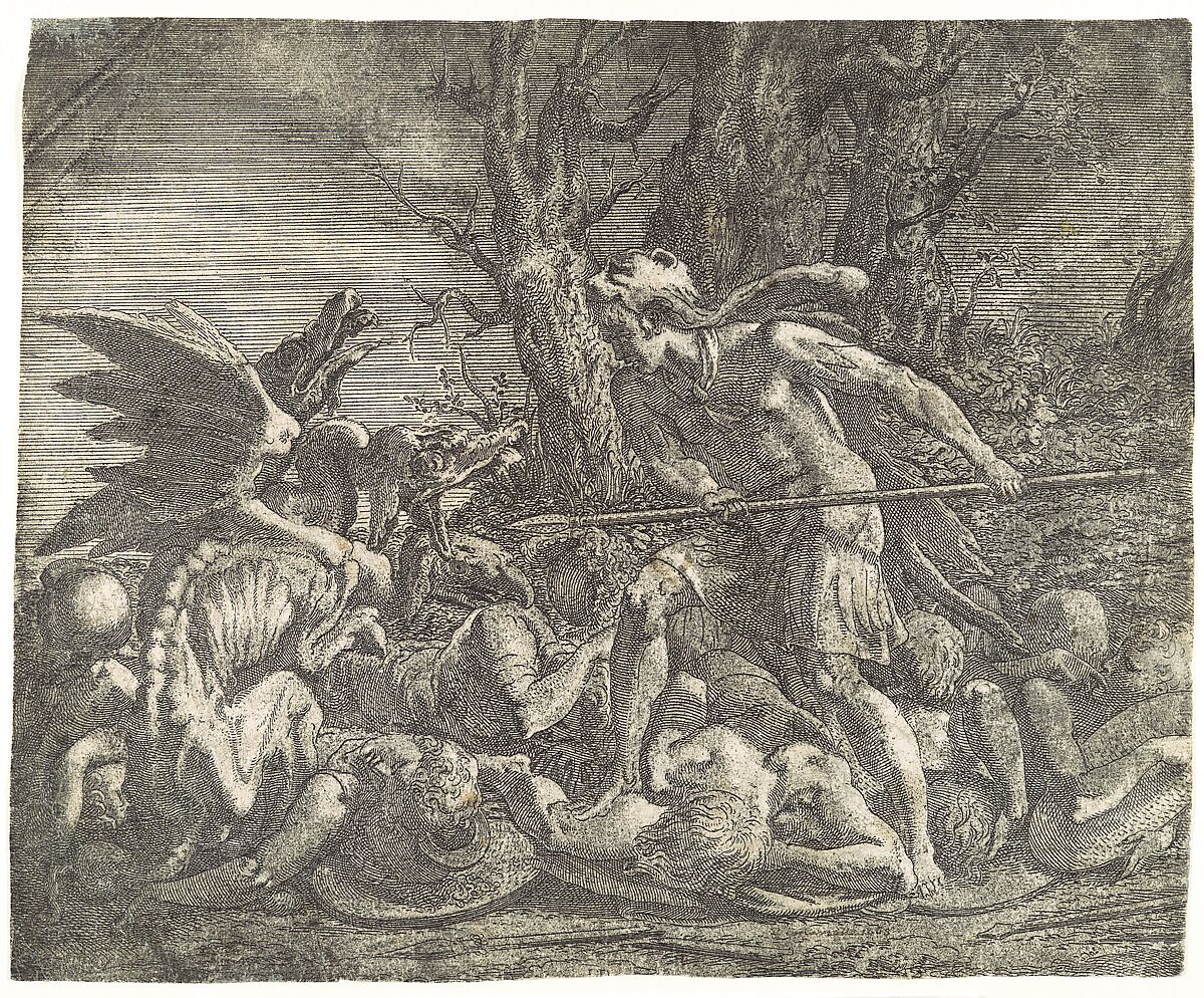 Cadmus killing the Dragon, Léon Davent (French, active 1540–56), Etching