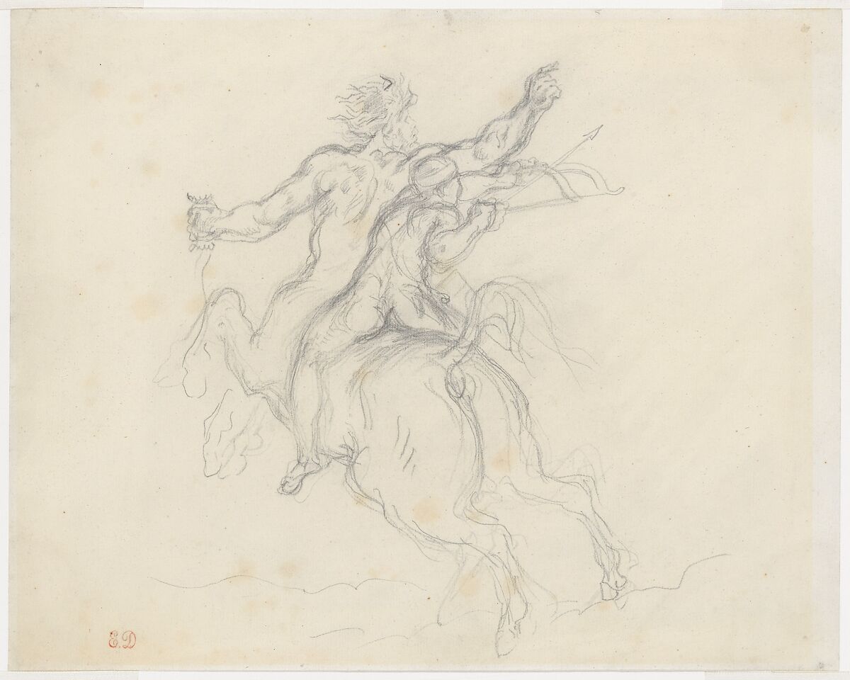 The Education of Achilles, Eugène Delacroix (French, Charenton-Saint-Maurice 1798–1863 Paris), Graphite 