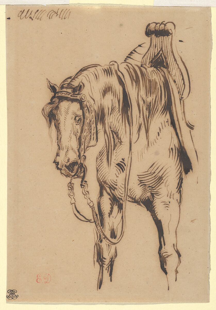 Goetz van Berlichingen's Horse, Eugène Delacroix (French, Charenton-Saint-Maurice 1798–1863 Paris), Pen and iron gall ink 
