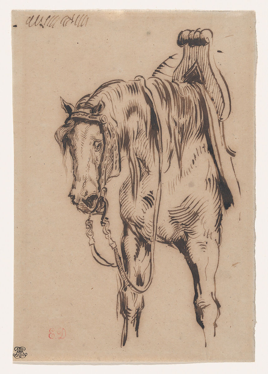 Goetz van Berlichingen's Horse, Eugène Delacroix (French, Charenton-Saint-Maurice 1798–1863 Paris), Pen and iron gall ink