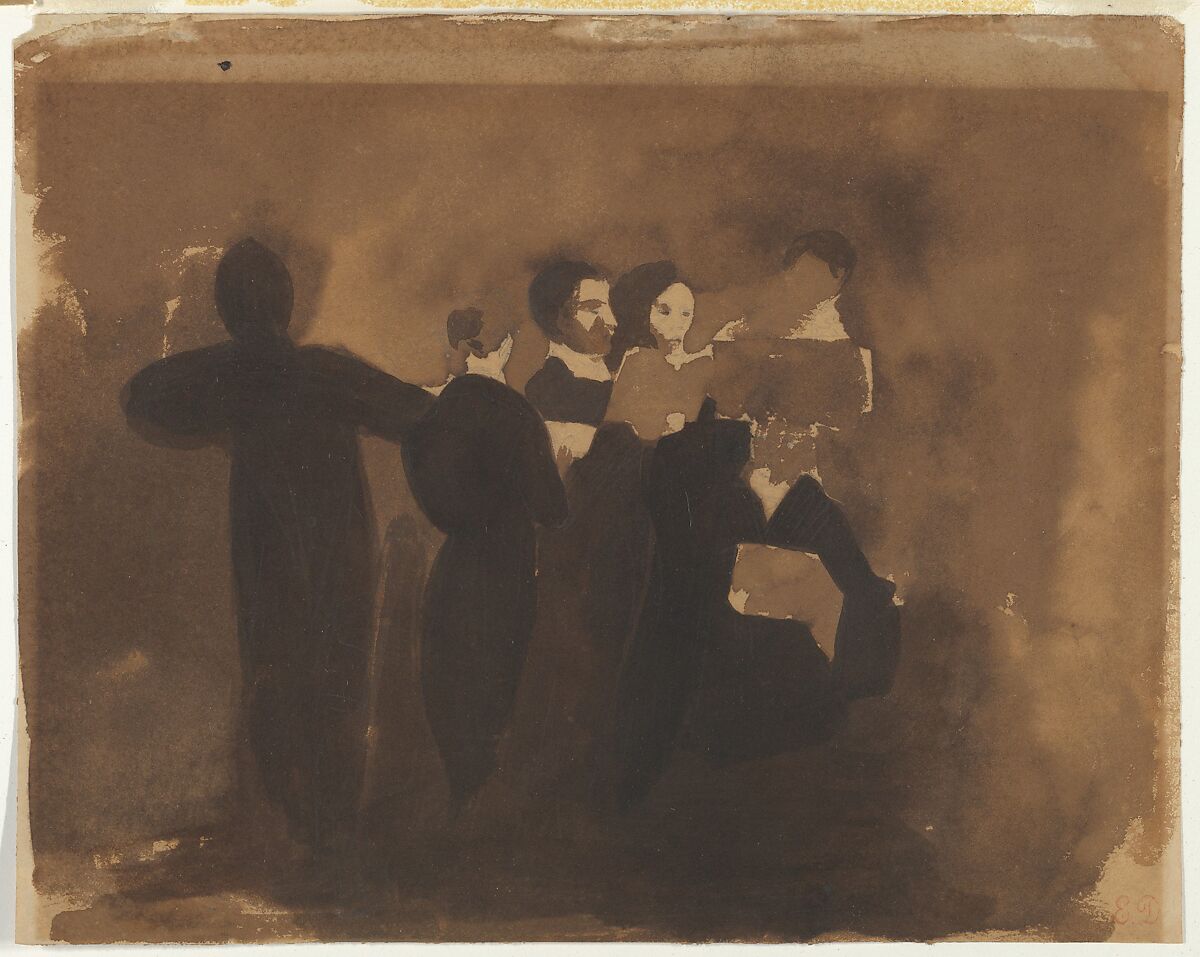 A Choral Group of Five, Eugène Delacroix (French, Charenton-Saint-Maurice 1798–1863 Paris), Brush and black and brown wash over graphite 
