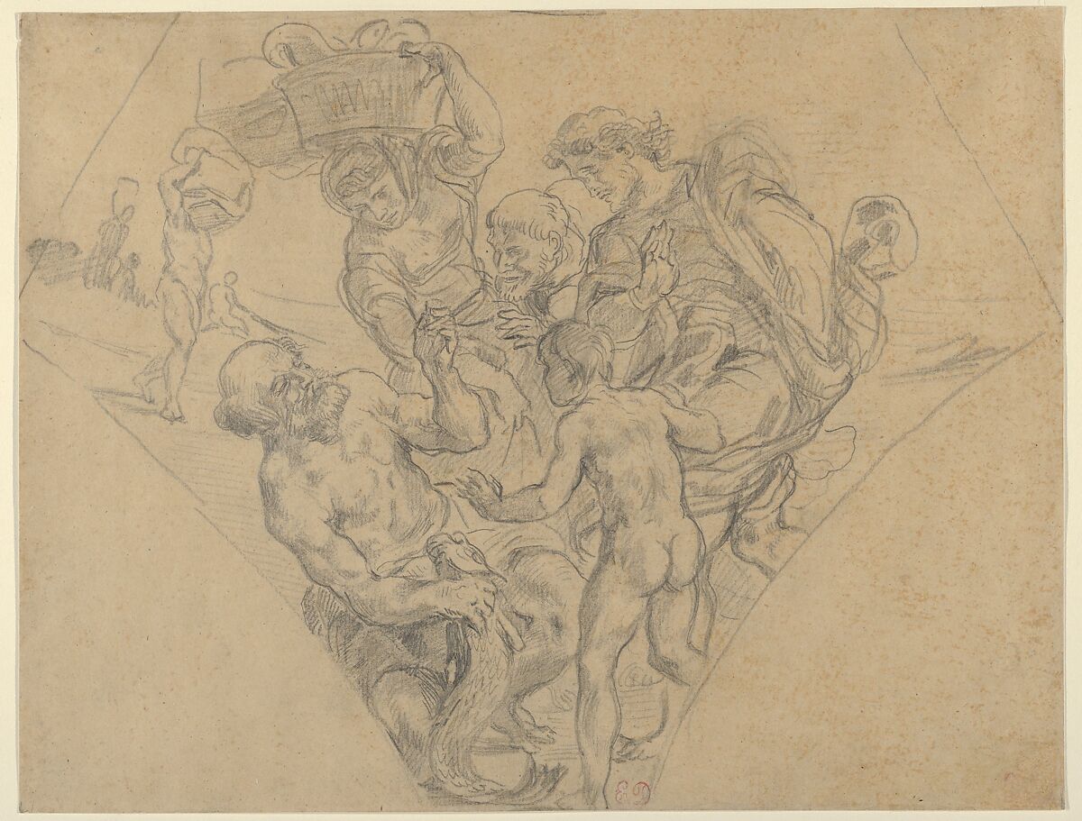 The Tribute Money, Eugène Delacroix (French, Charenton-Saint-Maurice 1798–1863 Paris), Graphite on tracing paper, laid down 