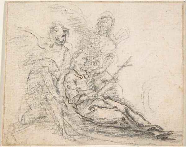 Reclining Figure of Saint Holding Cross, Supported by Two Angels (Death of the Magdalene?)