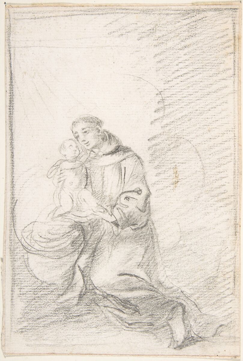 Saint Anthony of Padua, Attributed to Pedro  Duque Cornejo (Spanish, 1677–1757), Black chalk on ivory paper; framing lines in black chalk 