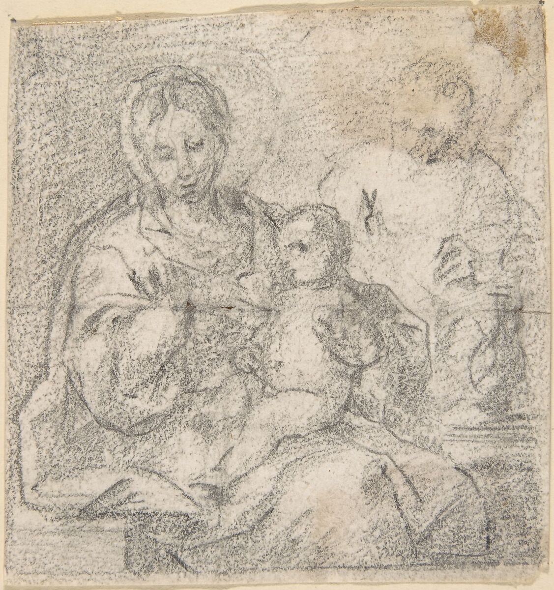 Holy Family, Attributed to Pedro  Duque Cornejo (Spanish, 1677–1757), Black chalk; composition outlined in black chalk along left and bottom. On off-white paper 