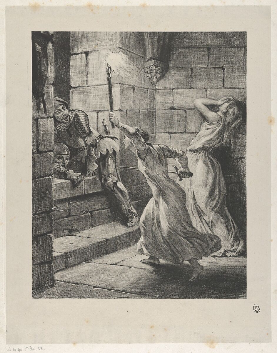 The Sister of Duguesclin, Eugène Delacroix (French, Charenton-Saint-Maurice 1798–1863 Paris), Lithograph on chine collé; first state of four, before the addition of lithographic wash 