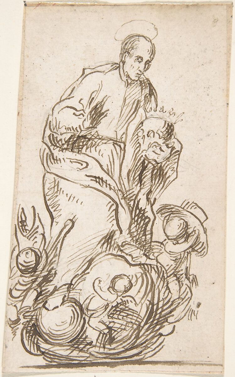 Saint Francis Borja, Attributed to Pedro  Duque Cornejo (Spanish, 1677–1757), Pen and dark brown ink over traces of black chalk underdrawing; ground line drawn with pen and brown ink. On off-white paper 